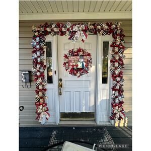 Buffalo Plaid Check Let it Snow Snowman Mesh Ribbon Christmas Wreath & Garland